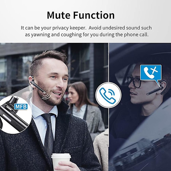 Trådlöst Bluetooth-headset Hands Free Single Ear Hörlurar Brusreducerande Mikrofon för Kontor/D（Svart）