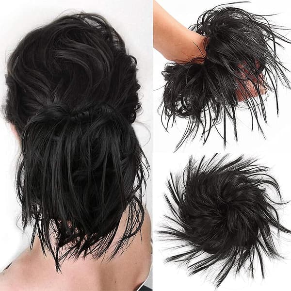 Svart Uppdo Messy Bun Hårbit Hårtillägg Ponytail Med Elastiskt Gummiband