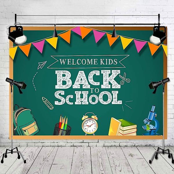 7x5ft Back To School Tema Bakgrunder för Fotografering Pennor Böcker Tavla Skolväska Fotobakgrund Krita Välkommen Tema Fest Dekoration Ki