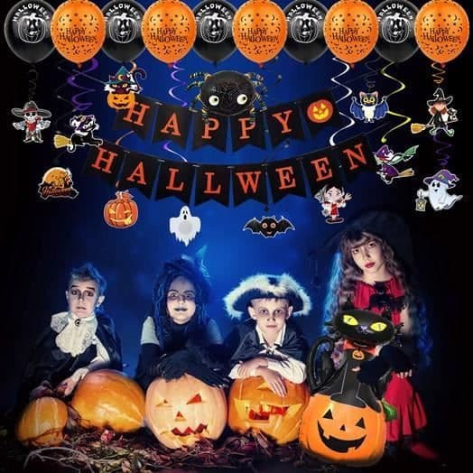 Ballonsæt - Halloween - Spøgelsestræ - Sort - Plastik - Genanvendeligt hvid XXS