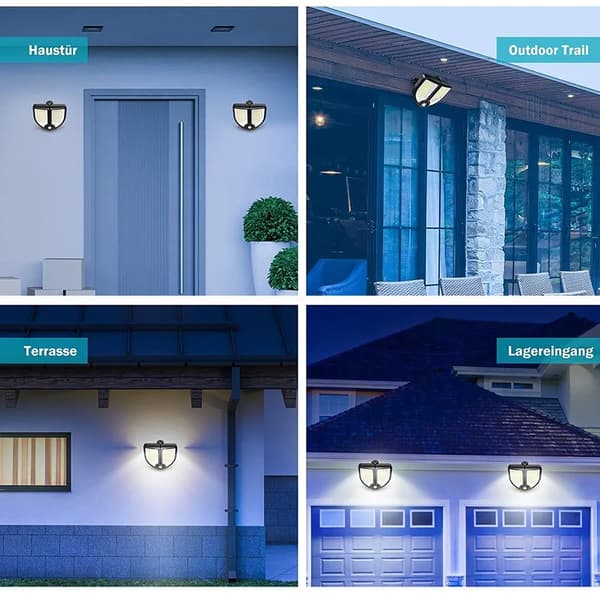 Solcellelamper for utendørs, 3 moduser 90 LED solcellelys utendørs med bevegelsessensor, IP65 vanntett solcellelys for hage