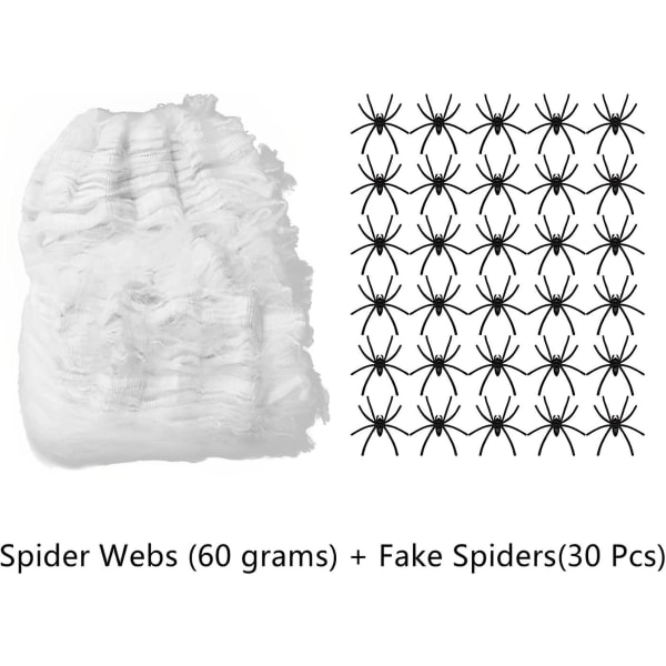 Spindelnätsdekoration 100g, innehåller 30 svarta spindlar för uteplats Hemväggdekoration