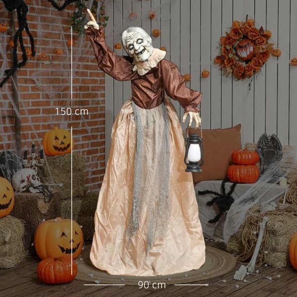 Halloween heksedekorasjon 150 cm med LED-lys, lydfunksjon, justerbare armer og hode