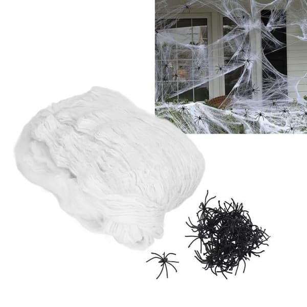 Halloween Spindelvevdekorasjon - WINLLINEE - 40 Falske Edderkopper - Polyester og Gummi - Tøybar