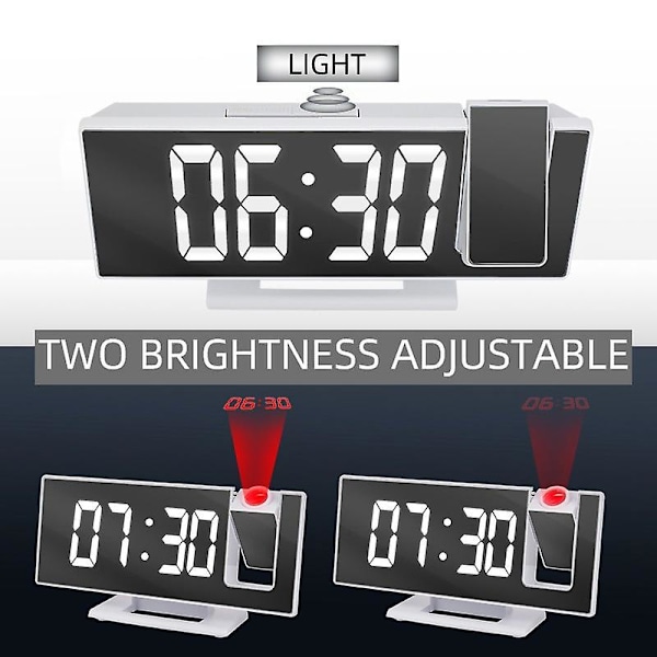 LED-väckarklocka med digital projektionsklocka, vägg- och takklocka med tids- och temperaturvisning, bakgrundsbelysning och snooze-funktion