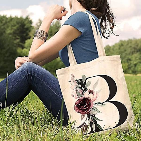 Blommiga Tote-väskor för Brudtärna - Initial Tote Bag Bröllopsdusch Gåvor Handväskor för Kvinnor Monogrammerad Möhippa Present