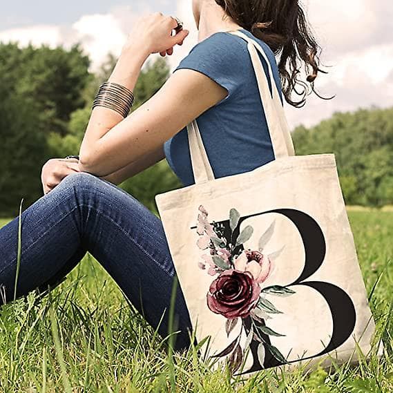 Blomster Tote Tasker til Brudepiger - Initial Tote Taske Brudeshower Gaver Håndtasker til Kvinder Monogrammeret Polterabend Gave