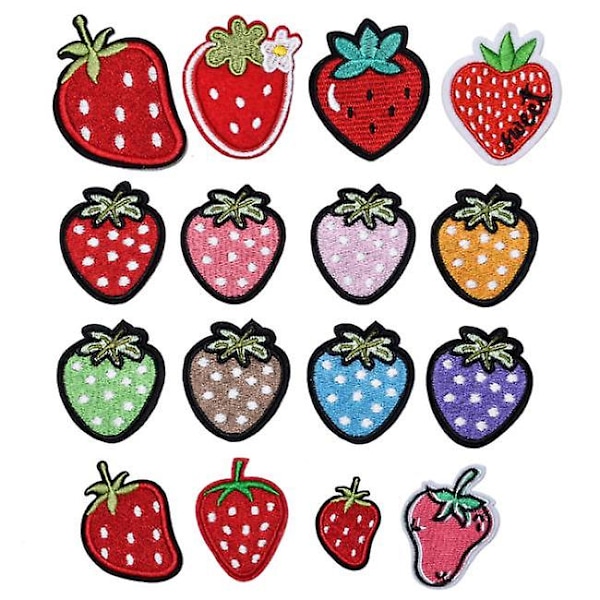 Set of 16, strawberry, beautiful embroidered patches ready for ironing