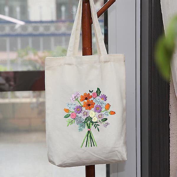 Handbroderad materialväska Canvasväska Axelväska Canvasväska 1 st Vit