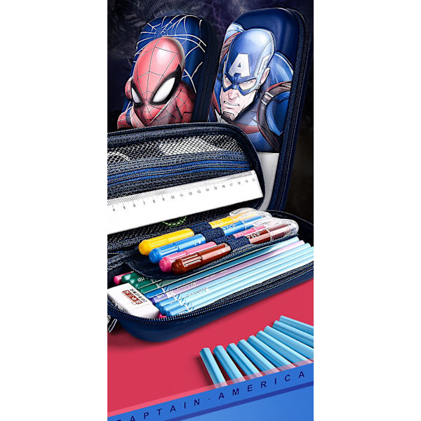 Kynäkotelo-järjestäjä lapsille Disney Marvel Lasten kynäkotelo 3D-laminoitu kalvokynäkotelo Vedenpitävä Anime-suurikapasiteettinen laatikko Spiderman1