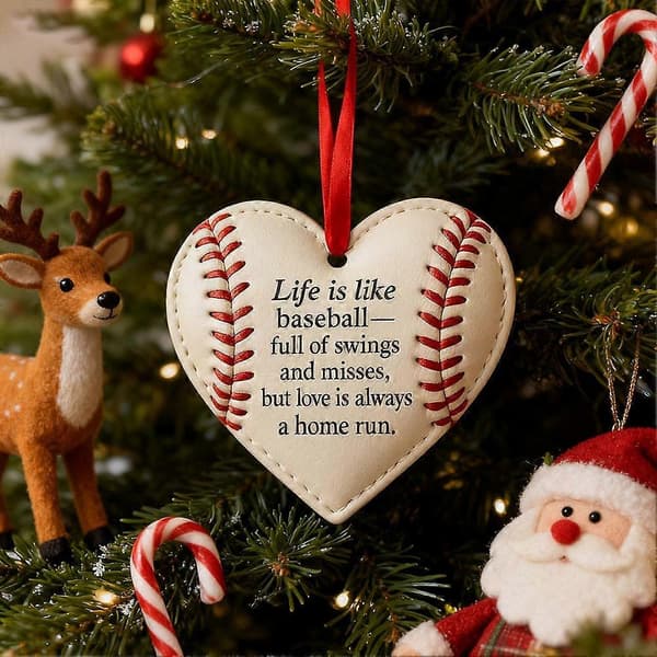 Baseball-pynt - Hjerteformet festivalpynt med baseballhanske-tema A