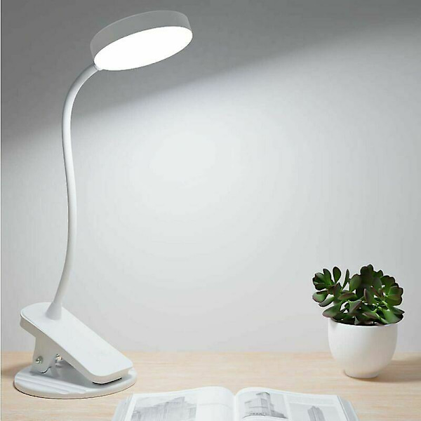 Skrivbordslampa med klämma, LED 3 färger steglös dimbar klämlampa för säng, 360 flexibel läslampa bok läslampa, med stativ