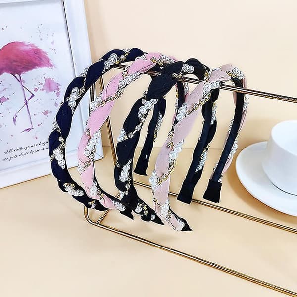 Mode Rhinestone Pandebånd Med Faux Perle Elastiske Tynde Hårbøjler Hår Tilbehør Til Kvinder Og Piger