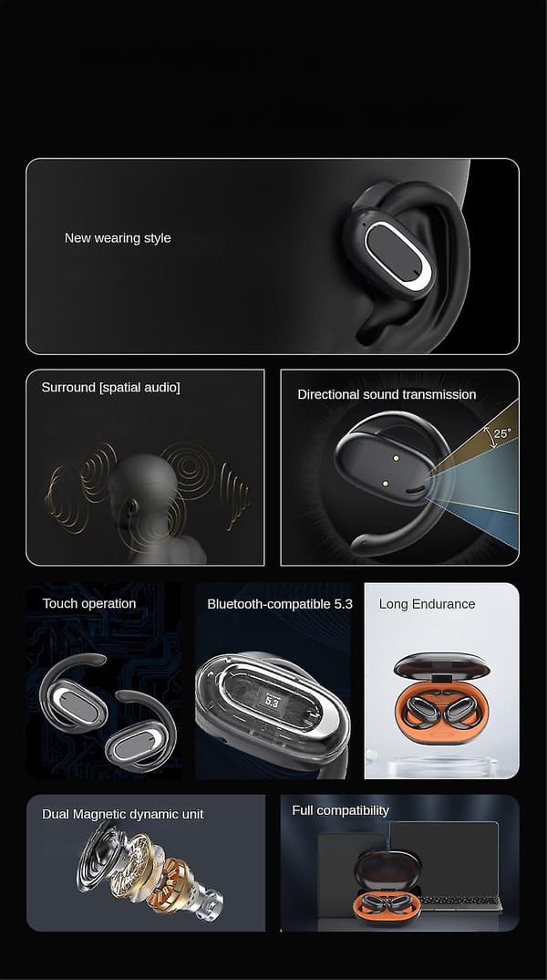 3D Surround Sound Open Tooth Et, Dobbeltkansellerende Ørepropper (hvit)