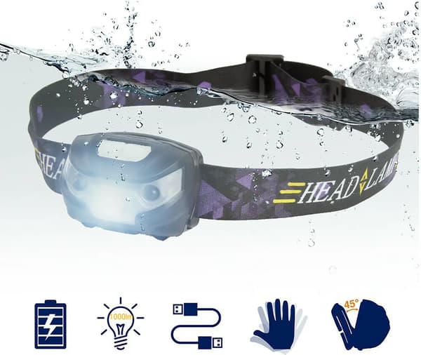 Hodelykt med 3 lysmoduser, USB, IPX4, ideell for camping og jogging