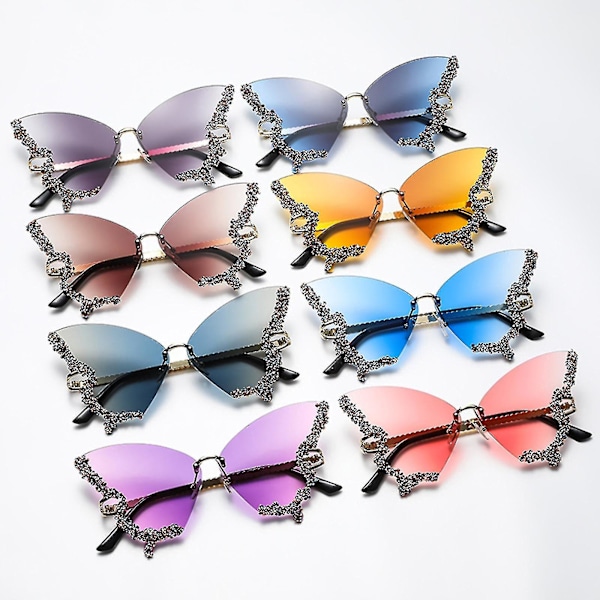 Luksus Diamant Sommerfugl Solbriller til Kvinder Vintage Rammeløse Overdimensionerede Rhinestone Bling Solbriller