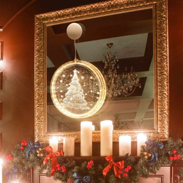 Julepynt 3D akryl lyssnor udendørs ophæng til væg, vindue, gang, gård, soveværelse, varm hvid (juletræ)