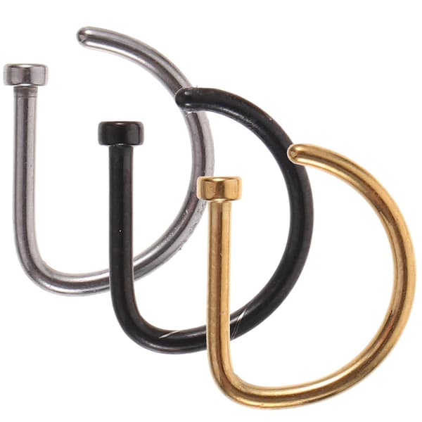 3 stk metall D-formede neseringer hoops rustfritt stål åpne nesebolter（0.2X0.9X1.1CM，som vist）