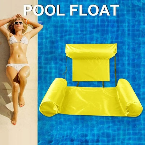 Bassenghengekøye, flytende solseng, oppblåsbar bassengstol, sammenleggbar flytende vannhengekøye, flytende hengekøye for voksne - gul
