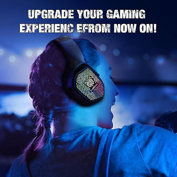 Gaming Headset med mikrofon brusreducerande RGB trådbunden hörlurar för dator PS4 Xbox One (SVART)