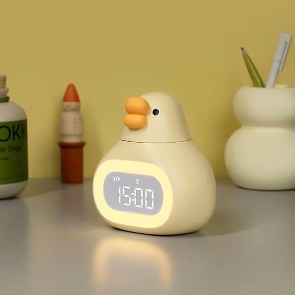 Fed Goose Smart Mini Program Vækkeur Timevisende Tegneserie Digitalt Ur Dæmpbart Nattelys（gul）
