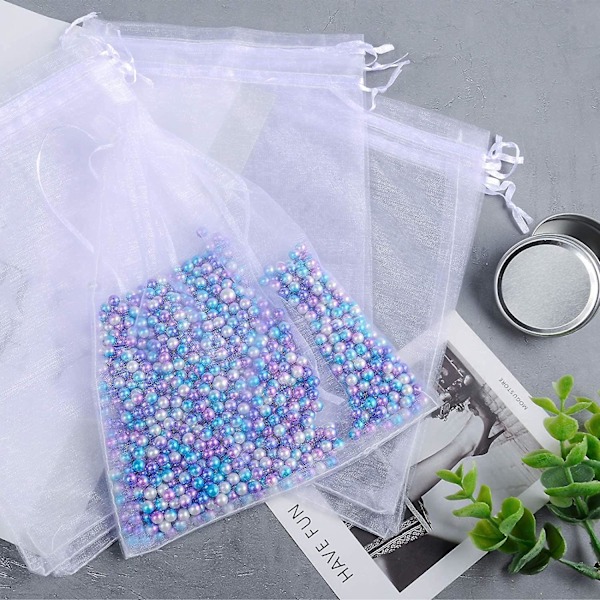 50 st organza påsar 6x9 tum dragsnöre presentpåsar mesh presentpåsar vit genomskinlig