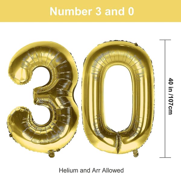 30:e födelsedagsfest ballongnummer, 2 st Healwe guld