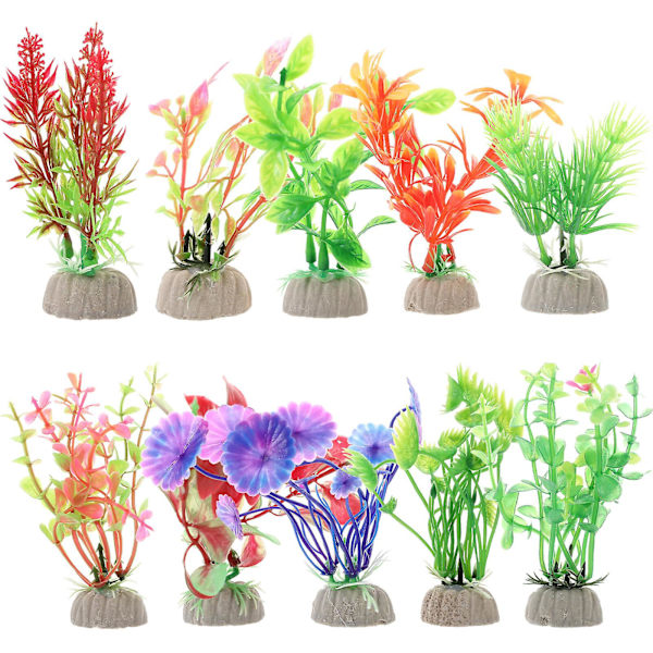 10 stk akvarievanngressdekorasjon fisketank falsk plante modell fisketank plantedekor (10X3,4CM, som vist)
