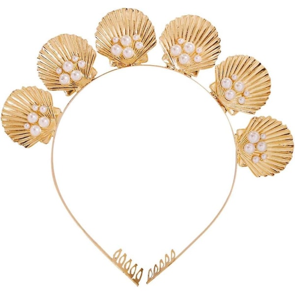 Skal Pannband Guld Seashell Crown Goddess Pearl Dekor Tiara Pannband För Bröllopsfest