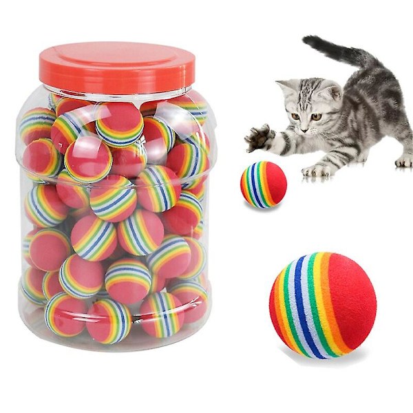 Regnbågsfärgade kattbollar, färgglada bollar för katter, interaktiva leksaker för katter och hundar, tuggbollar, klotterbollar, EVA-bollar (2 st)