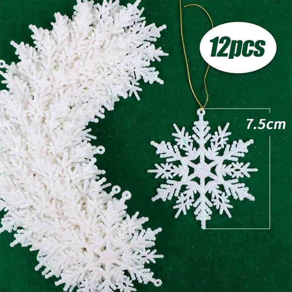 12 x Snøfnugg Julepynt til juletreet Glitter Hvit Julepynt