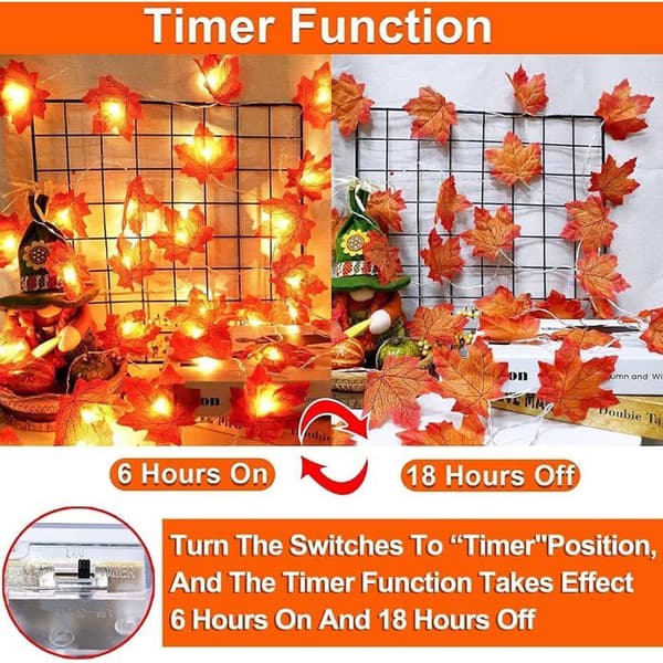 1,7 m høst Halloween-girlander med timer, lønneblader LED hjemmedekorasjon Thanksgiving hvit XXS