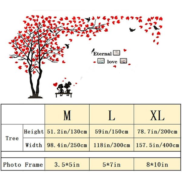 Dww-Tree Wall Stickers Fotoramme 3D Dekaler DIY Wall Stickers Kunst Hjem Indretning til Soveværelse, Børneværelse, Hal, Børnehave, Gave (Rød Venstre,L-300 * 150c