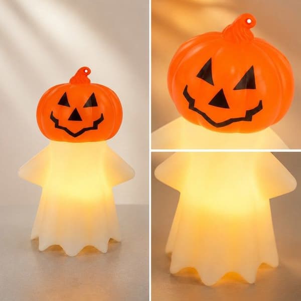 Gresskarpynt - Lysende stearinlys nattlys Halloween-dekorasjonstilbehør - Halloween-dekorasjon hvit XXS