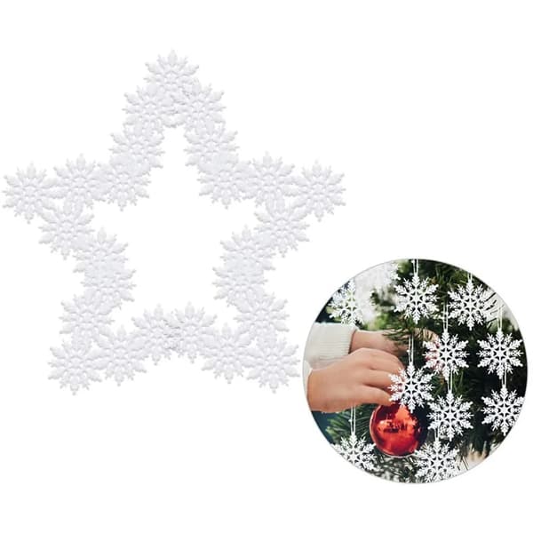 12 x Snøfnugg Julepynt til juletreet Glitter Hvit Julepynt