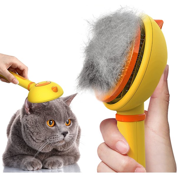 Hårborttagning Kattborste Kattvårdsborste för hundar och katter Långt hår eller kort hår Självrengörande nagelkratsborste 1 st (gul)