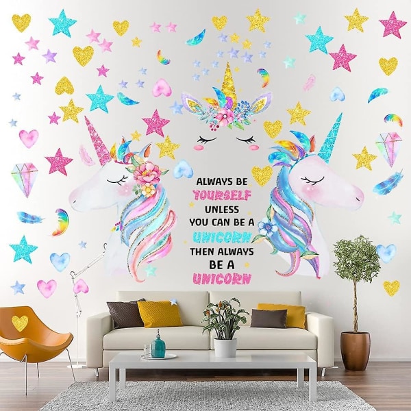 Unicorn väggdekor, 3 ark Unicorn Peel And Stick Avtagbara väggdekor dekor