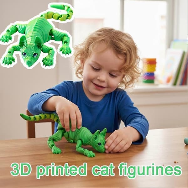 3D-printede kattefigurer med led - Bordpynt med dyrefigurer Blue