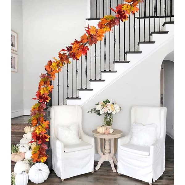 Kunstige lønnebladkranser, 360 cm, høstdekorasjon, Halloween-dekorasjon