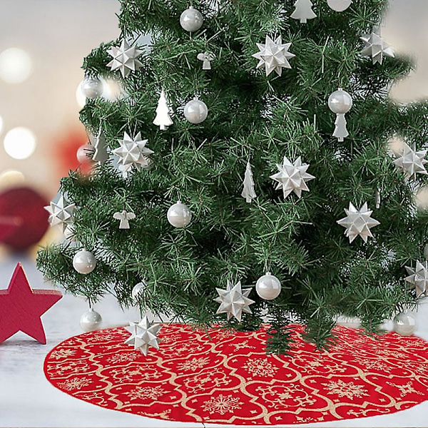 48 Tums Julgransskjort Xmas Mjukt Omslag Matta Dekoration Snöflinga Krage Bondgård Julgransskjort För Prydnader Fest Hem Inomhus Dekorationer-röd
