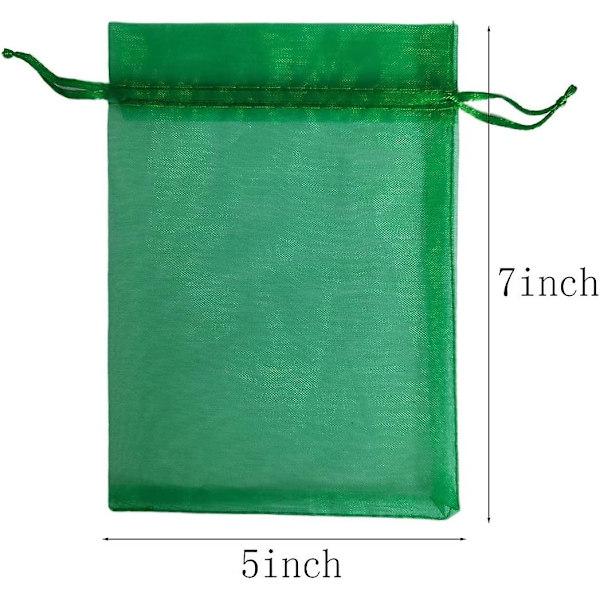 100 st presentpåsar i organza 5x7 tum grön tum dragsko genomskinligt tyg resor