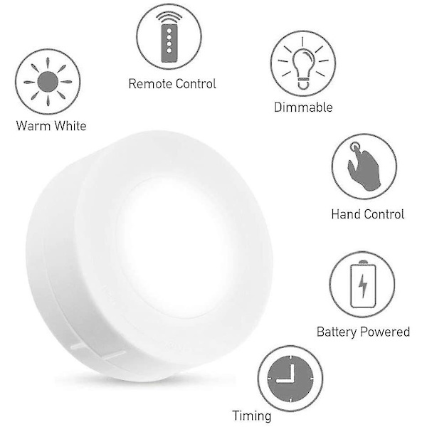 Skåpsbelysning LED med fjärrkontroll, 6 stycken skåpsbelysning - Vit