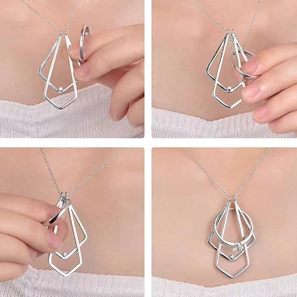 Silver Ringhållare Halsband Hänge Smycken För Kvinnor Fru Flickvän (Silver 1)
