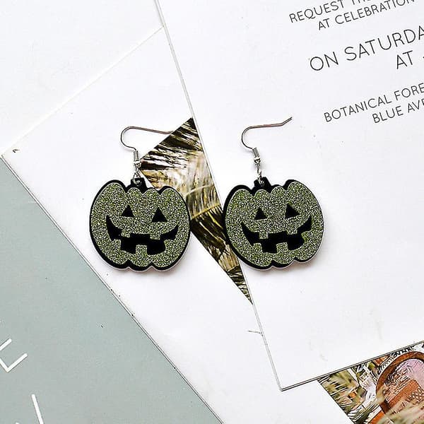 Halloween-øreringer, retro overdrevne alternative gresskarøreringer (gul-grønn)