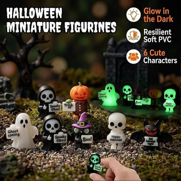 Selvlysende spøgelse minifigur PVC Halloween skrivebordsdekoration gummi kompakt stabil Skull