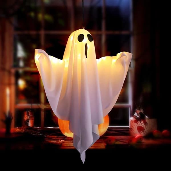 Halloween Hængende Dekoration Spøgelse Vindpose LED Lysende Spøgelse Have Terrasse Udendørs Indendørs Dekoration Tilbehør