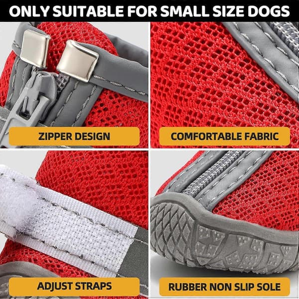 Hundskor Paw Protector för Utomhuspromenader med Reflexband Robust Halksäker Sula för Trottoar Vinter Snö 4 ST Röd bredd 1.49 tum