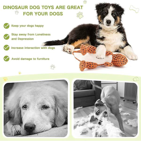 Plush Dinosaur Hundeleksaker Hållbara Hundeleksaker för Aggressiva Tuggare Små Ras Söta Dinosaur Pipande Hundeleksaker Hund Tuggleksaker för Små Mellanstora Hundar och Valpar