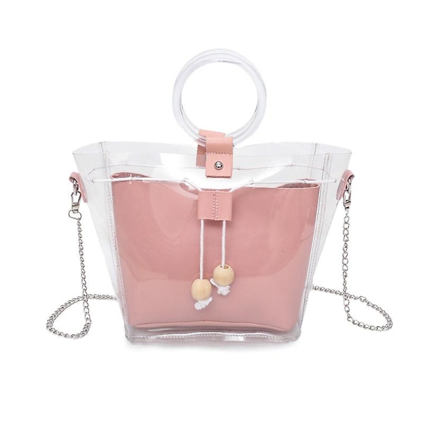 Snygg och elegant vattentät genomskinlig tote-väska för strand, axelremsväska, handväska, rosa