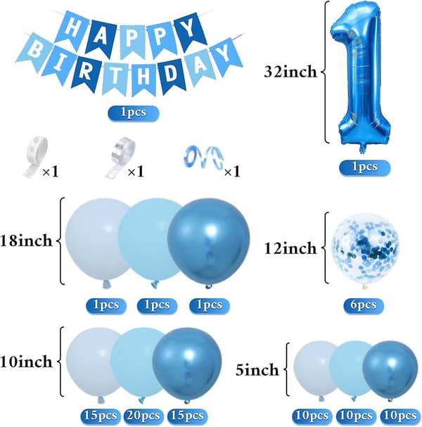 1-årsdagens dekorasjon for gutter - blå ballonger og dekor